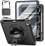 Miesherk Stock Case for iPad Pro 13'' 2024: Military Grade Shockproof Rugged Case for iPad Pro 13''（M4） W/Screen Protector - Stand - Handle - Shoulder Strap - Pen Holder，Black+Black