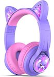 iClever Kids Bluetooth Headphones, BTH19 Cat Ear Wireless Kids Headphones LED Lights Up, 74/85/94dBA Volume Limited, 45H Playtime, Kids Headphones with Mic for School/iPad/Tablets/Chromebook,Purple