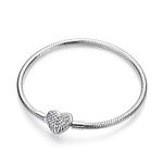 Symretie 925 Sterling Silver Snake Chain Bracelet Silver Wing Clasp Charm Bracelets, Compatible with Pandora Bracelets Charms Bead, Basic Charm Bracelets for Women Teen Girls Gift for Her