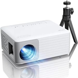 Mini Proiettore, AKIYO O1 LED Video Proiettore Portatile, Supporto Full HD 1080P, ±15° Keystone, 25% Zoom, Home Theater Movie, per Phone/TV Stick/HDMI/USB (con Treppiede)