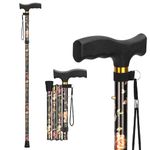 supregear Folding Cane, Lightweight 5-Level Height Adjustable Walking Stick with Wrist Strap and T Handle Travel Cane for Elderly Disabled Men Women Balancing Mobility Aid Portable Cane, Floral Black