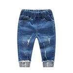 KIDSCOOL SPACE Baby Ripped Jean,Toddler Elastic Waist Distressed Denim Pants,Light Blue,18-24 Months