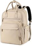 LORADI 18 Pockets Diaper Bag Backpack with Wet Pockets and Stroller Clips, Convertible Tote Bag (Faux Leather, Beige)