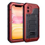 Beeasy iPhone 11 Case Red, Waterproof Shockproof Tough Heavy Duty, with Built-in Screen Protector 360 Degree Full Body Military Protective, Drop Proof Metal Rugged Cover for Outdoor Sport