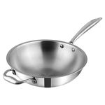 Vinod Platinum Triply Stainless Steel Wok - 3 Litre, 26 cm | Riveted Handle | Stir, Shallow Fry / Noodles / Curry / Fried Rice | Induction Base | 5 Year Warranty - Silver