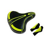 Shrenik Bicycle Seat Cycle Grip Handle Combo || Soft PU Form Complete Wide Saddle || Non Toxic Soft Grip Set 12.5cm Length || MTB Mountain City Bikes Senior/Junior Black-Green Color