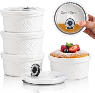 MISSYSSIM 16 oz Creme Brulee Ramekins Oven Safe, Small Souffle Ramekin with lid, Mini Porcelain Ramekins Set with Covers, Small Ceramic Baking Dish Set of 4