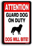 Locmorly Attention Guard Dog on Duty Sign, 8x12 Inch, Aluminum Beware of Dog, Dog Will Bite Sign