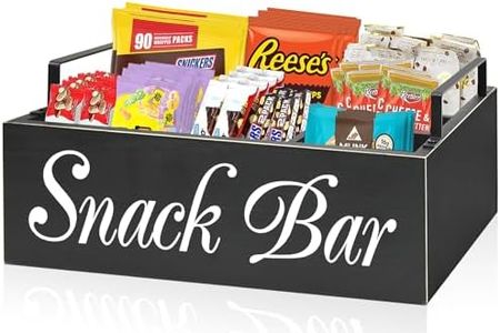 Snack Organizer for Countertop, Wood Snack Storage Bins Basket with Handles, Rustic Snack Organizer for Pantry Kitchen Cabinets Table, Snack Bar Station Organizer for Chips Candy, TV Lover's Partner