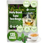 Lavendium, 135 HolyBasil Tea Bags, 100% Natural & Pure Tulsi Holy Basil Leaves, Loose Leaf Holy Basil Herbal Tea. Holy Basil Leaf Tea. No Sugar, No Caffeine, No Gluten, Vegan.