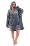 Daisy Dreamer Hooded Blanket Top Lounge Fleece Sherpa Original Blankets Sweatshirt Hoodie As Seen On TV Warm Soft Cozy One Size Fits All Men Women Girls Boys, Grey