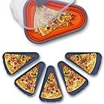 Queceuy Reusable Expandable Pizza Storage Container Includes 5 microwaveable Heating Trays, Adjustable Pizza Boxes, Space-Saving Pizza Rack, and The Rest of The Pizza Slice containers (Orange).