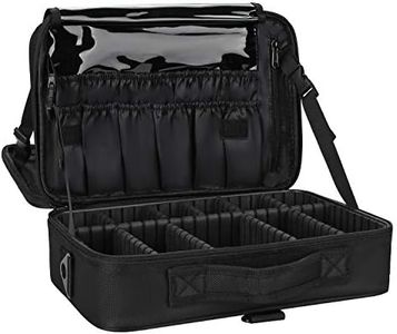 Relavel Makeup Bag Travel Makeup Train Case 13" Large Cosmetic Case Professional Portable Makeup Brush Holder Organizer and Storage with Adjustable Dividers and Shoulder Strap Black Medium