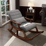 Wood Art India Teak Wood Modern Ergonomic Rocking Chair Including with Cushion (Gray)