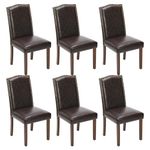 DUMOS Dining Chairs Set of 6, PU Leather Dining Room Chairs, Upholstered Parsons Chairs with Nailhead Trim & Wood Legs, Kitchen Side Chair for Dining Living Room,Bedroom - Brown