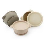 PandaEar 3 Pack Silicone Baby Bowls with Suction| Leak-Proof Stay Put Silicone Bowls with Lids for Babies Kids Toddlers Infants| Food Grade Soft Safe BPA-Free (Linen Brown Tan)