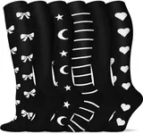 6 Pairs Compression Socks for Men & Women 20-30 mmHg Graduated Compression Pressure Stockings for medias de compresión para mujer calcetas para mujer Circulation Neuropathy (Black Star Color,L-XL)