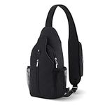 Sling Bag for Men and Women Crossbody Backpack with Phone Holder on Reversible Strap RFID Blocking Chest Bag Hiking Daypack (Black）