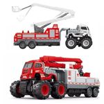 SHIPEASE Die cast Alloy Fire Rescue Truck Toys Set with Rotating Ladder Crane Toy for Toddlers Boys Kids Pull Back Vehicle Miniature Car Gift(Pack of 1, Multicolor)