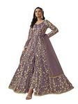 RUDRAPRAYAG Net and Santoon Embroidered Semi Stitched Anarkali Gown for Women Purple