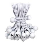 50PCS White Ball Bungee Ties, 12 Inch Heavy Duty Ball Bungee Cords, Tarp Tie Down Bungee Balls for Shelter, Camping, Cargo,Tent Poles UV Resistant