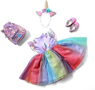 DOLLFUN 18 inch Doll Clothes and Accessories, Unicorn Dress Set Includes Shoes, Unicorn Headbands & Backpack(Compatibie with Most 18 Inch Doll)