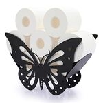 BTSKY Metal Toilet Paper Roll Holder - Matte Black Animal Style Toilet Tissue Holder, Freestanding & Wall Mount Toilet Tissue Storage Container for Bathroom, Home, Kitchen, Toilet (Butterfly)