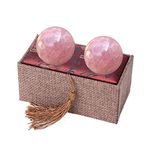 RCSTONE 1.57" Rose Quartz Crystal Baoding Balls, Pink Crystal Health Stress Exercise Balls for Stress Relief, Exercise, Natural Quartz Sphere Gemstone Handball with Carry Pouch (Box-Packed) M16