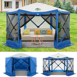 COBIZI 12x12ft Pop up Gazebo Screen Tent Screen House for Camping, Camping Outdoor Screened Gazebo with Sidewalls, Portable Hub Tent with Carrying Bag and Ground Stakes, Blue(Upgraded 2.0)