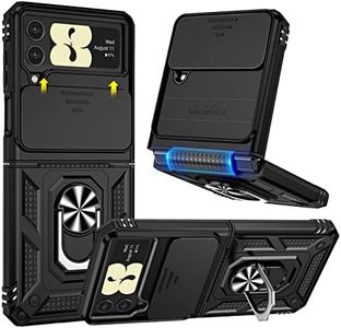 HWeggo Funda para Samsung Galaxy Z Flip 4, Tapa Deslizante para La Cámara y 360° Magnético Anillo Soporte Antigolpes Protectora Carcasa,Marco de TPU Plegable y Parte Posterior de PC Duro,Negro