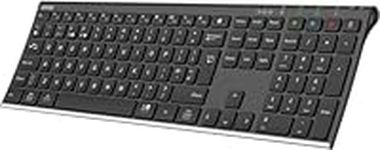 Arteck Universal Bluetooth Keyboard Stainless Steel Full Size UK Layout Wireless Keyboard for Windows, iOS, Android, Computer Desktop PC Laptop Surface Tablet Smartphone Built in Rechargeable Battery