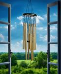 Hindcraft Positive Vibes Home Décor - 12-Pipe Metal Wind Chimes, Golden Hanging Bells – Balcony, Garden Decor, Wind Chimes for Positive Energy, Wall Hanging, Feng Shui Items for Home- Gift for Women