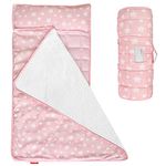 Toddler Nap Mat with Removable Pillow and Fleece Minky Blanket, Winter Sleeping Bag Soft Perfect for Preschool, Daycare, Travel Sleeping Bag Girls/Boys, Designed to Fit on a Standard Cot, Pink Star