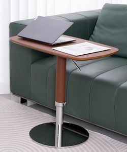 Adjustable Swivel Table Large Laptop Stand for Bed, Faux Saddle Leather Cover & Heavy Duty Metal Chassis, Sturdy TV Tray and Couch Desk Swivel Tray Table