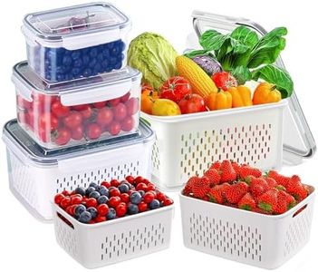 Food Storage Containers For Fridge, 4 Pack Leakproof Fridge Containers Organizers with Removable Colander For Fruit Salad Vegetables, Multi-Size Large Capacity Kitchen Organisers with Lid