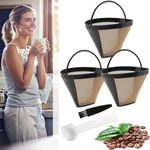 Reusable Coffee Filter Baskets 3PC, Cone Coffee Maker Filter Replacement Compatible with Ninja Coffee Machine, 8-12 Cup Coffee Filters with Brush and Spoon for Cuisinart Coffee Maker Filter and Brewer