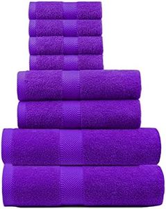 BY LORA Terry Cotton Bath Towel, Hand Towel and Wascloth Set, Purple, Set of 8