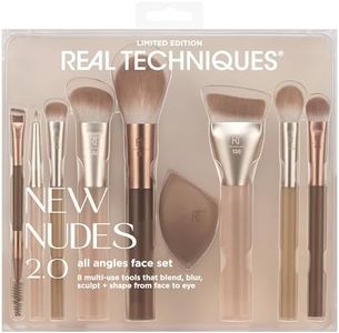 Real Techniques New Nudes 2.0 All Angles Face 10 Piece Set, Face & Eye Makeup Brushes, Includes Makeup Sponge, For Foundation, Concealer, Blush & Eyeshadow, Cruelty-Free