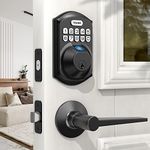 TEEHO TE002L Fingerprint Door Lock with 2 Lever Handles, Keyless Entry Deadbolt with Handle Set, Electronic Keypad Deadbolt for Front Door, Auto Lock and 1 Touch Locking, Matte Black