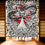 Japanese Great Wave Red Sun Tapestry, Cool Dragon King Anime Black Wall Hanging Tapestry for Men Room Decor, Japanese Style Art Sunset Ocean Tapestry for Teen Dorm, Room, Attic (59 x 51 inches)