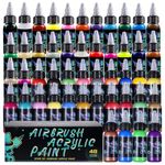 OPHIR Airbrush Paint, 50 Bottles Air Brush Paint for Model Painting, Shoes, Rocks, Paper-Professional, Water-Based Opaque 48 Acrylic Model Paint Kit, 30 ml/Bottle