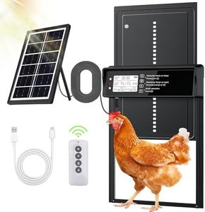ONKO Automatic Chicken Coop Door Solar Powered with LCD Display, Automatic Chicken Door with Timer & Light Sensor - Remote Control, Anti-Pinch Safety Design & Durable Aluminum Alloy Construction