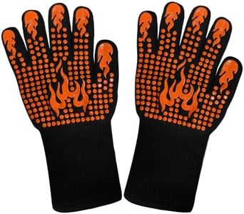 BBQ Oven Gloves, Black, Double-Sided Silicone, Non-Slip Super Grip, Heat Resistant, Machine Washable, with Hanging Hook, 1 Pair (Orange)