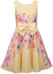 Bonnie Jean Girls 7-16 Yellow Watercolor Floral Shantung Bow Front Dress, Yellow, Pink Multi, 8