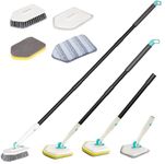 KOKSI Long Handle Cleaning Brush for Bathroom, Tiles, Bathtub, Toilet, Shower Extendable Scrubber with Bristles Microfiber and Sponge Heads | Deep Clean Household Cleaning Product