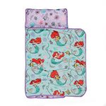 Disney Little Mermaid Toddler Naptime Blanket with Attached Removable Pillow, 44”x20” Kids Super Soft Rest Nap Mat, Rollup & Close with Straps & Carry Handle for Preschool, Daycare & Sleepovers