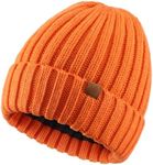 Home Prefer Mens Winter Hat Wool Fleece Lined Knit Beanie Hat Warm Stocking Caps, Orange, One Size