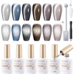 Gellen Cat Eye Gel Nail Polish Kit - Silver Series Cat Eye Gel 6 Colors Soak off Nail Art Gel, Gel Polish 10ml