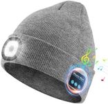 Rotibox Bluetooth Beanie with Light, Unisex USB Rechargeable 4 LED Headlamp Hat, Wireless Headphones Gray