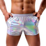 Arjen Kroos Men's Sexy Metallic Shiny Shorts Sparkly Rave Hot Short Pants with Pockets,Medium,A1-SLIVER-AK2126